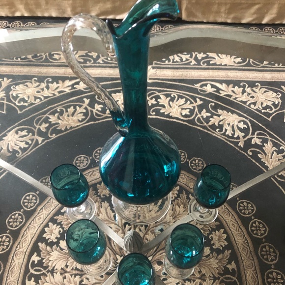 Rare Teal Empoli Decanter and Cordial Glasses - Picture 2 of 3